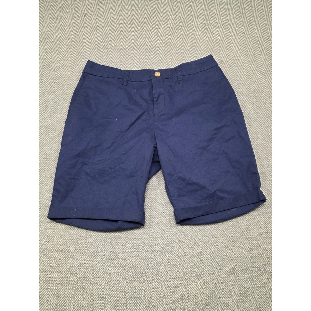 Faded Glory Mens Navy Blue Chino Shorts Size 8 Stretch Cotton Cuffed Casual